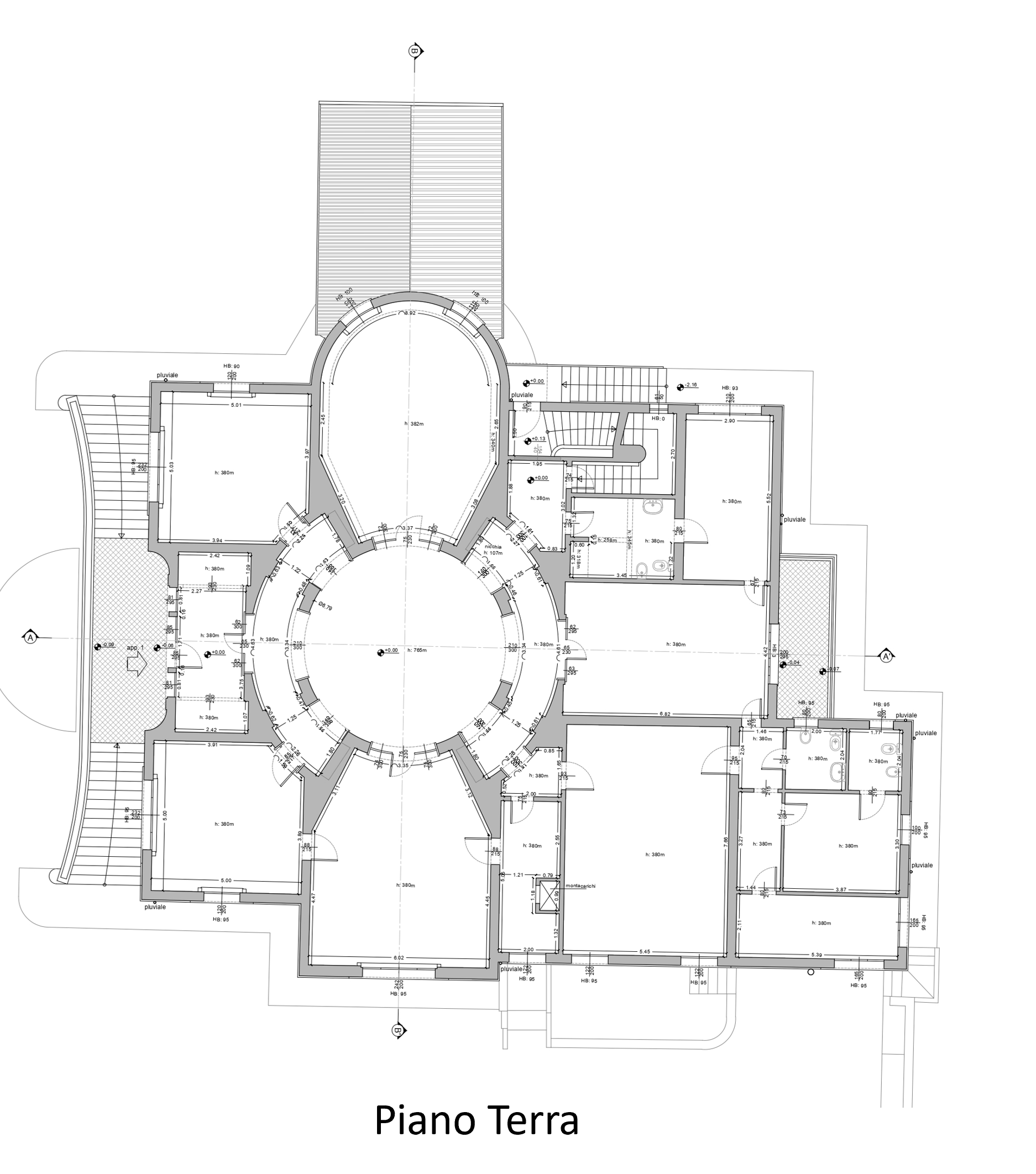 Planimetria piano terra villa storica Bologna