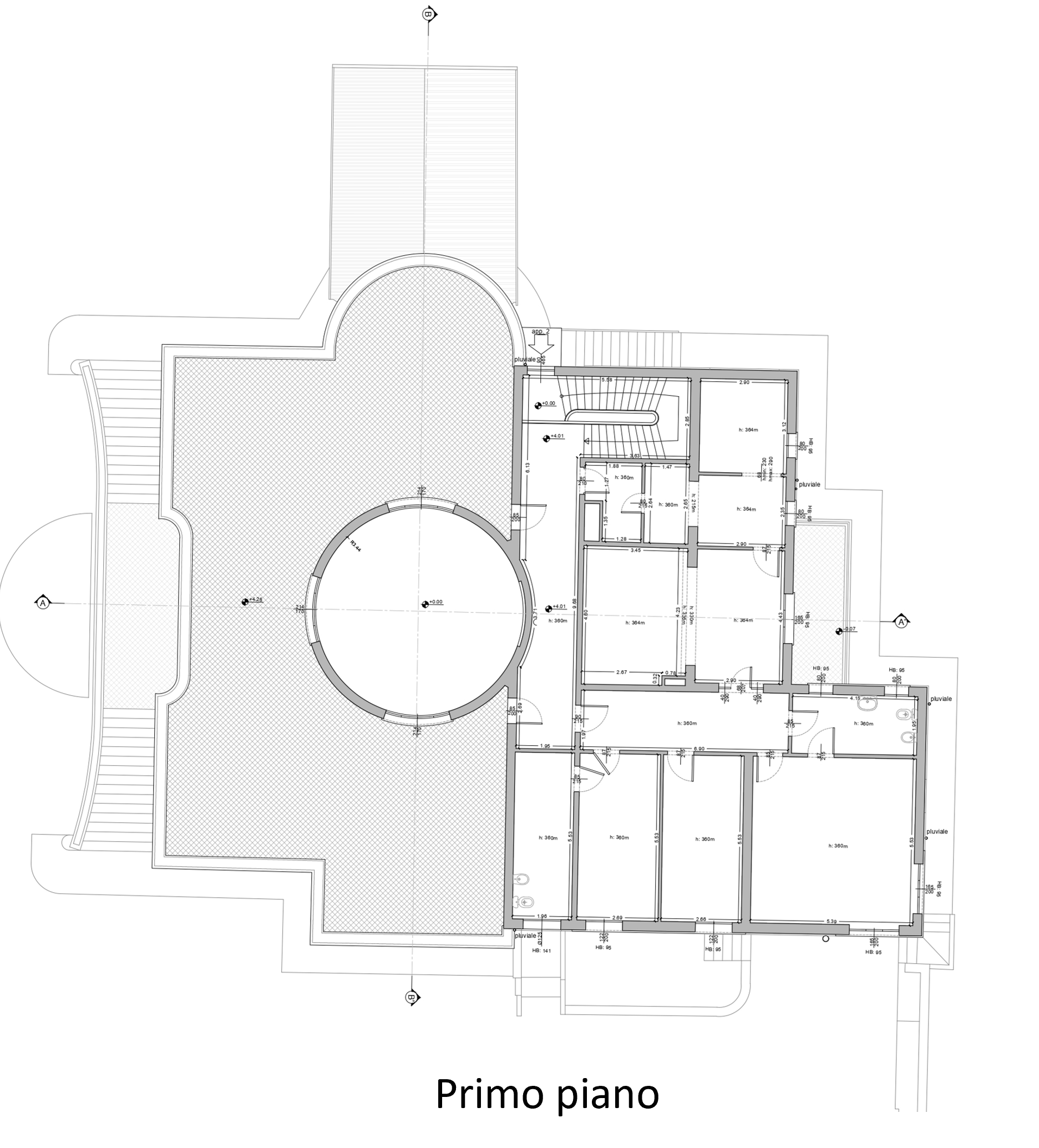 Planimetria piano superiore villa Bologna